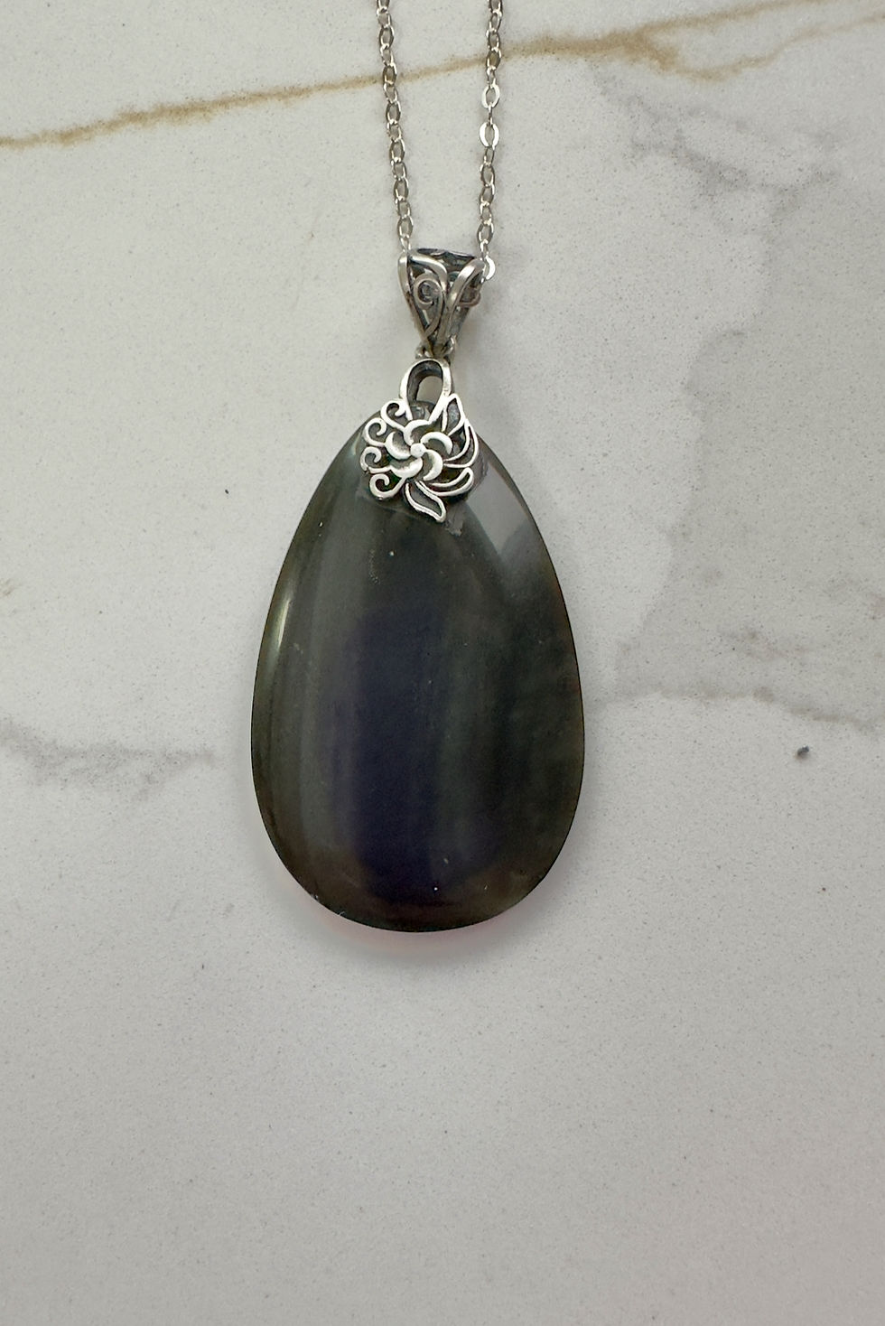 Thumbnail: Oregon Silver Sheen Black Obsidian Sterling  Silver Pendant 
