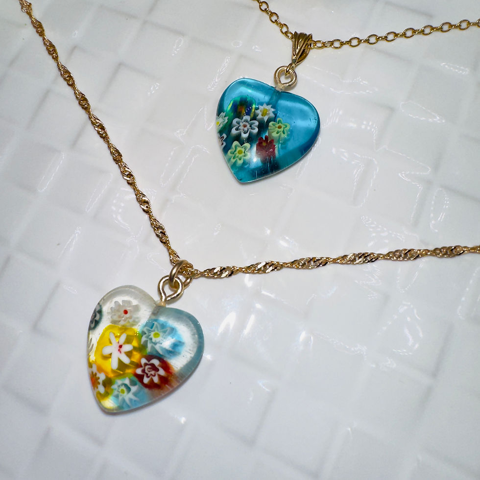 Thumbnail: 14kGF chain set with two floral heart pendants