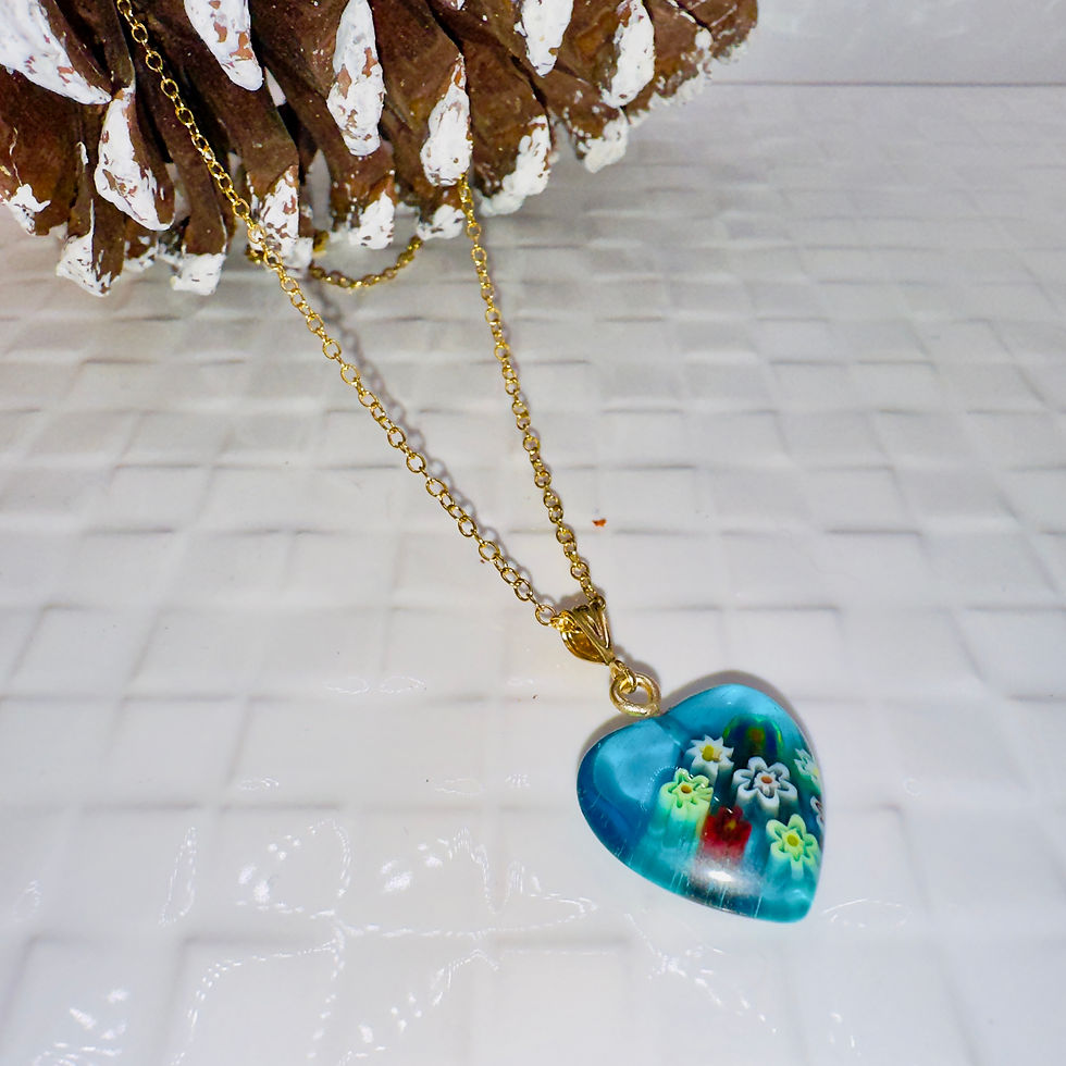 14kGF gold chain with blue heart floral pendant