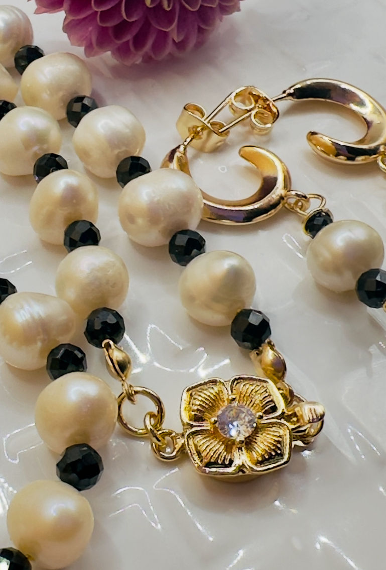 Miniatura: 14K GF Pearl and Black Spinel Set