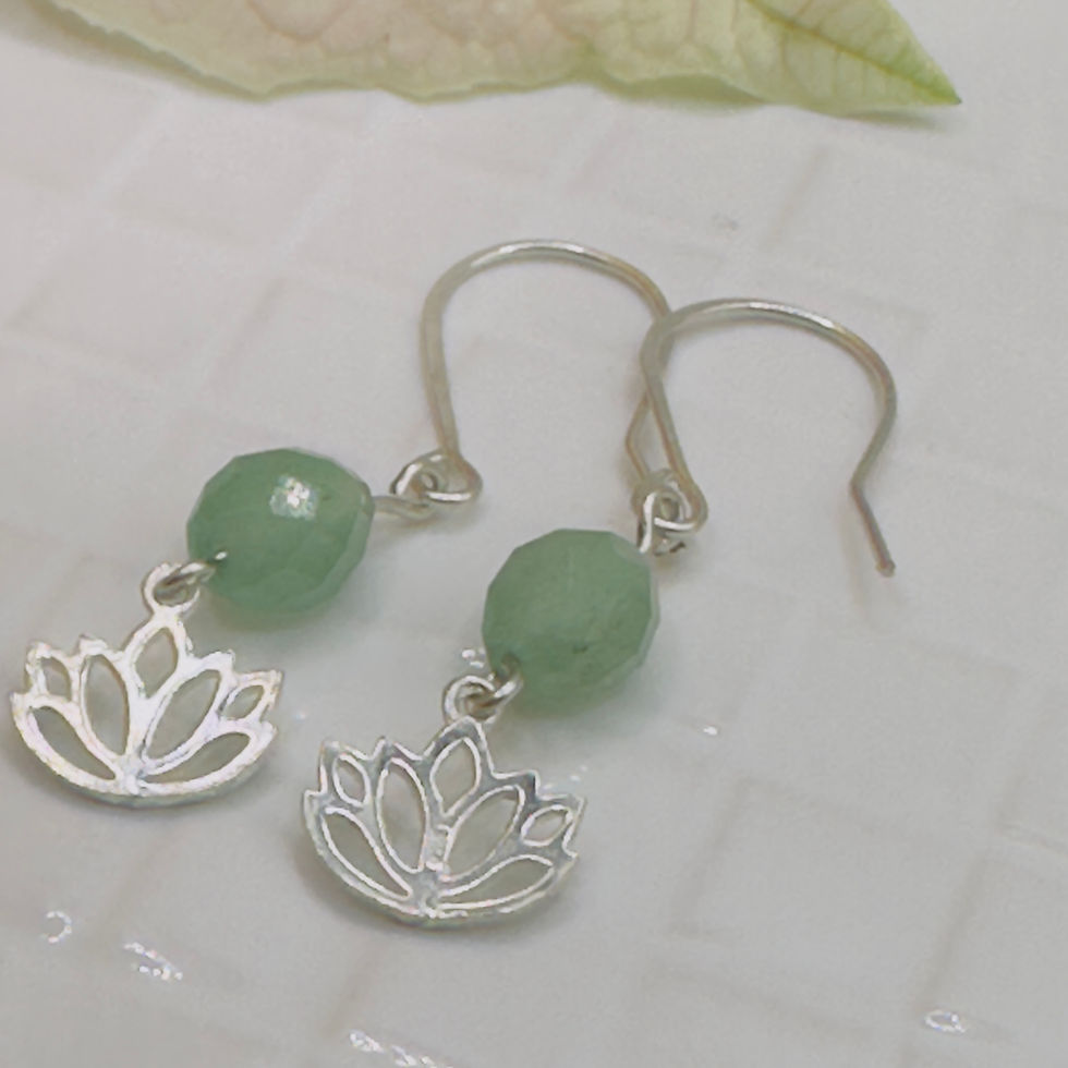 Thumbnail: Sterling Silver, Lotus Flower & Aventurine Earrings dangle on white background.