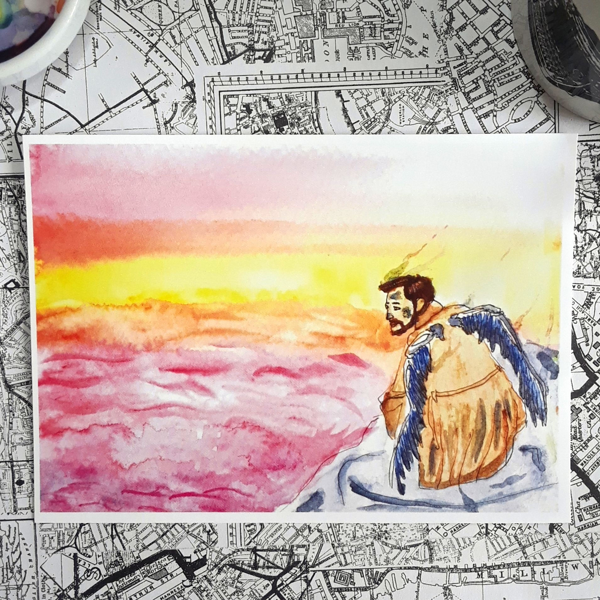 Castiel Supernatural /Fallen Angel / Nursery Art / Watercolor Art Print Sunset