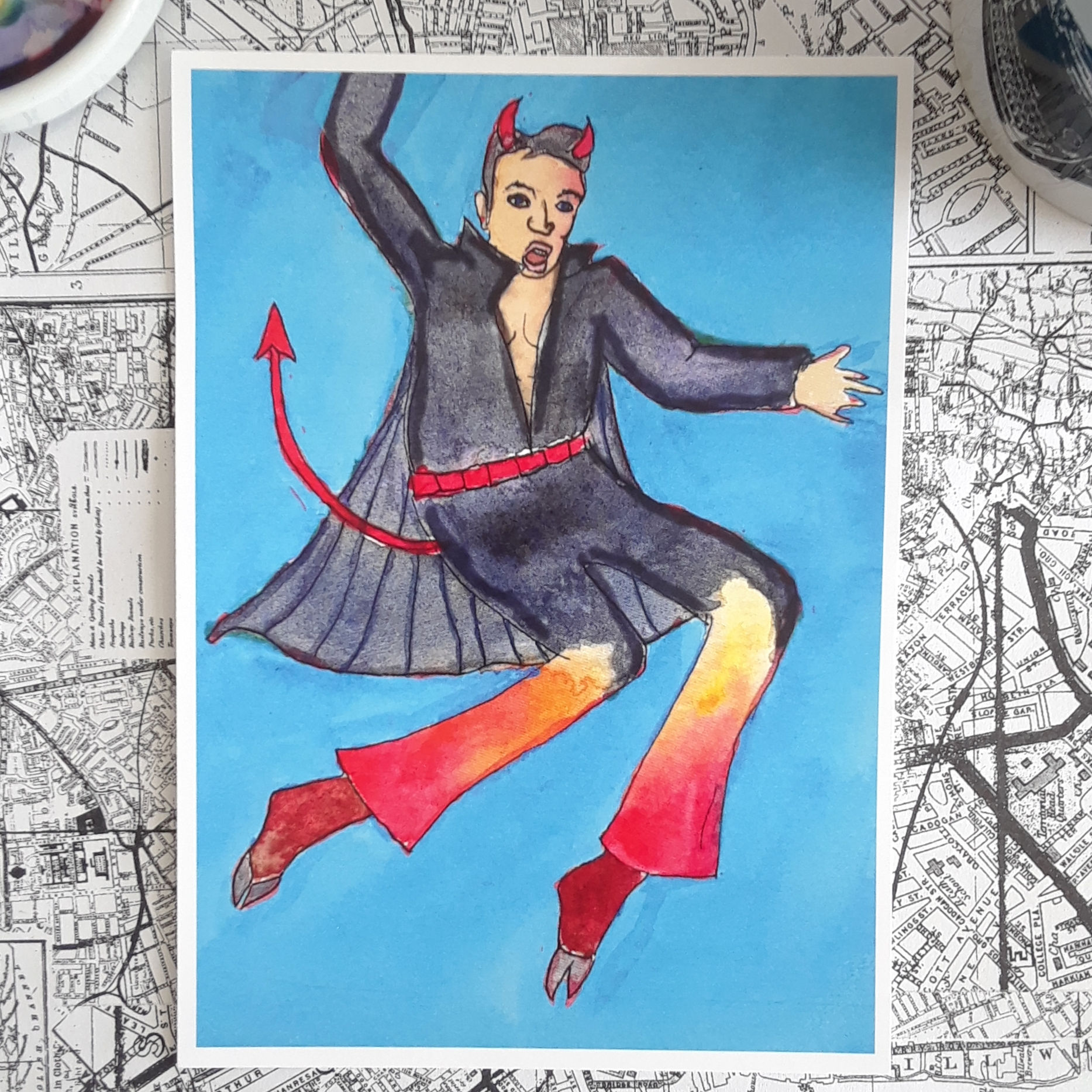 Elvis is the King Of Hell / Funny Quirky Watercolor Art Print / 5"x7"