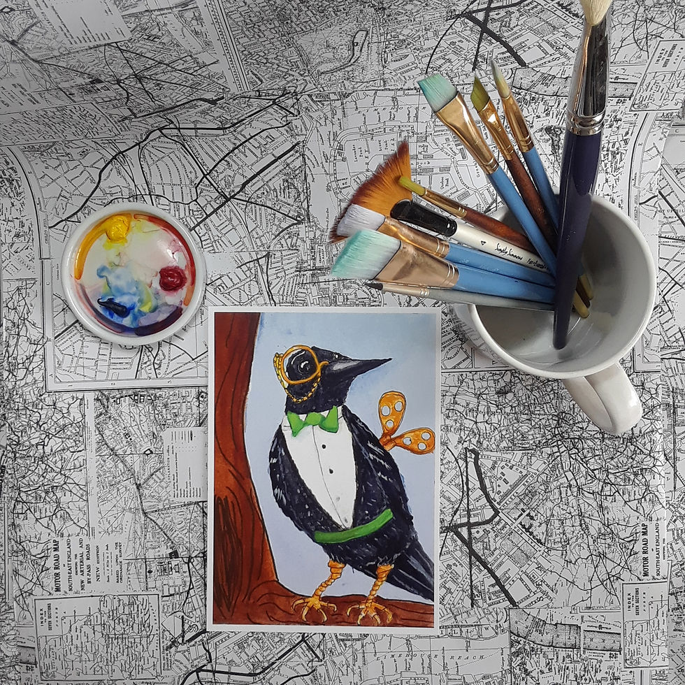 Thumbnail: Steampunk Crow Raven Watercolor Print // Birdwatcher Gift // Clockwork Decor