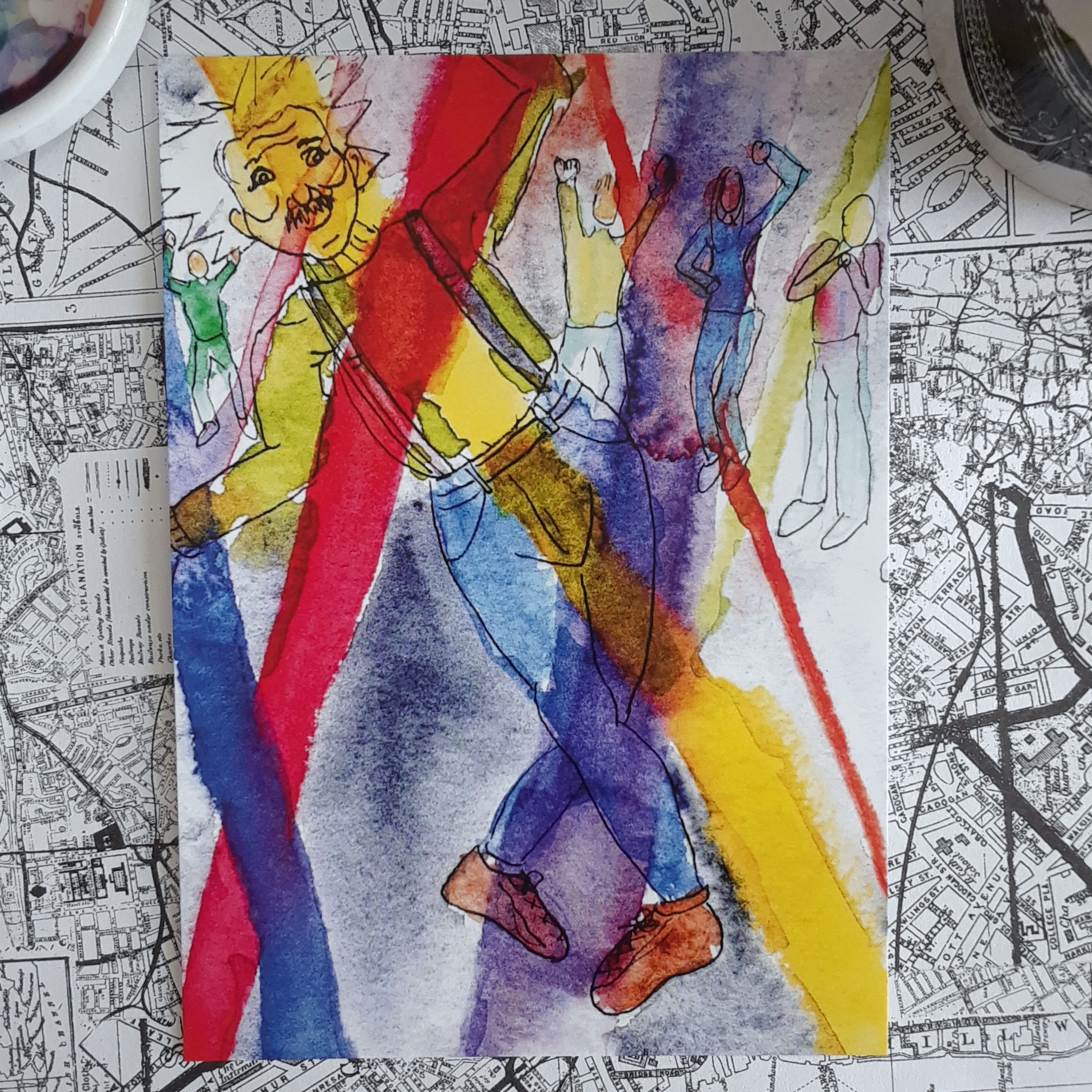 Albert Einstein Clubbing // Funny Watercolor Illustration Art Print 5"x7"