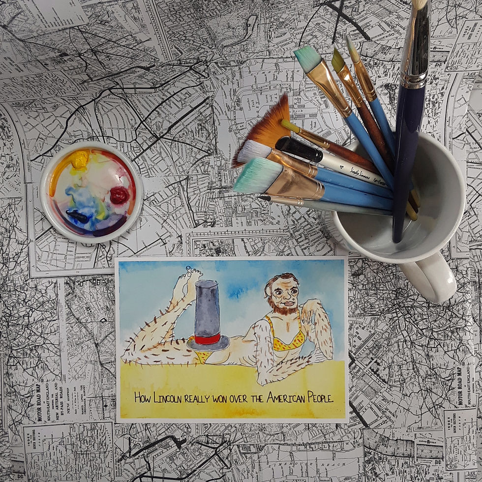 Thumbnail: Abraham Lincoln Funny / Itsy Bitsy Yellow Polka Dot Bikini 5"x7"  127 mm by 178