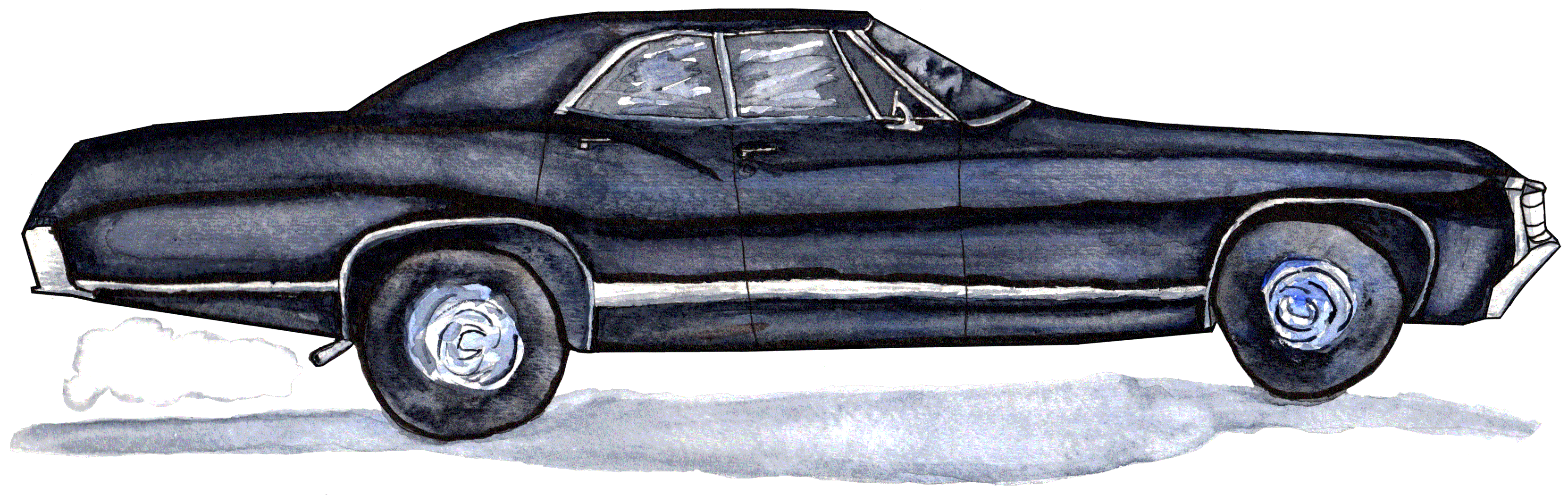 1967 Black Chevy Impala Watercolor Painting