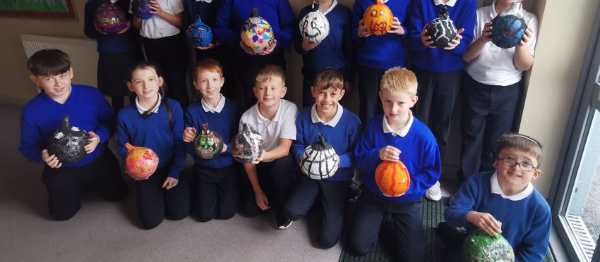 Paper Mache Pumpkins created by 4th and 5th Class