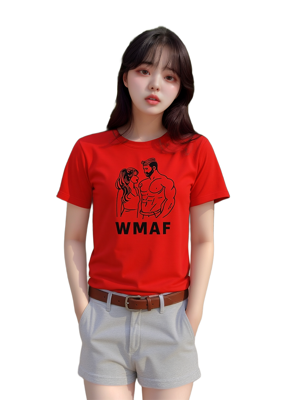 Thumbnail: Women’s Kinky Couture WMAF T-shirt featuring white male and Asian female couple graphic. Bold, confident, and unapologeticall