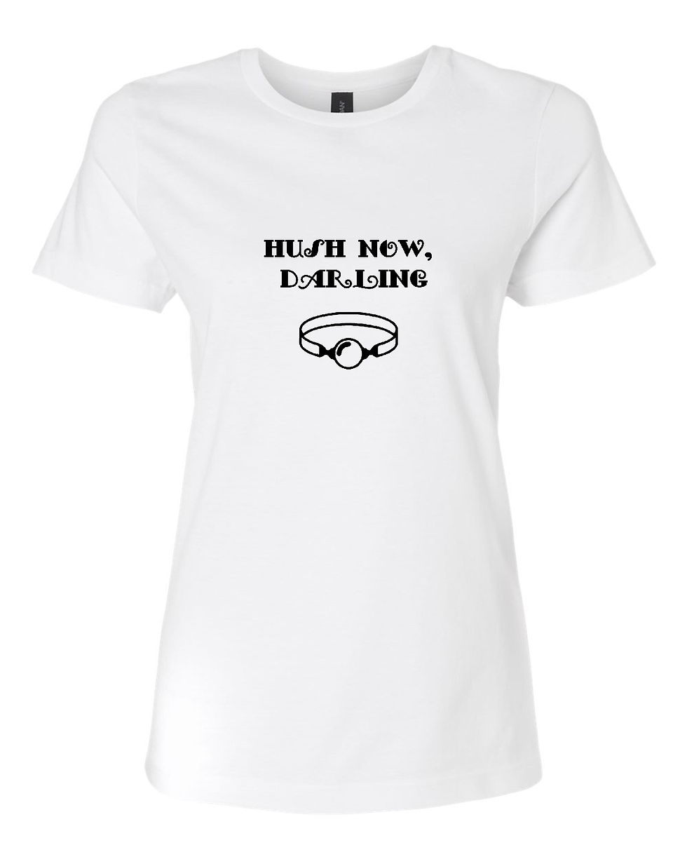 Thumbnail: Kinky Couture “Hush Now, Darling” Ball Gag T-Shirt – Women’s Playful Kink Graphi