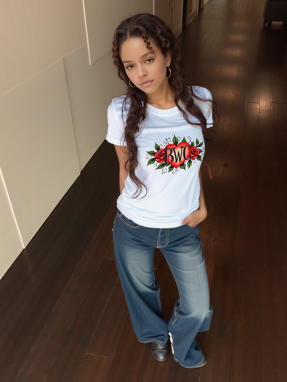 Thumbnail: Women’s Kinky Couture “I Love BWC” T-shirt featuring bold tattoo-style heart and banner design. Playful, sexy, and flirty kin