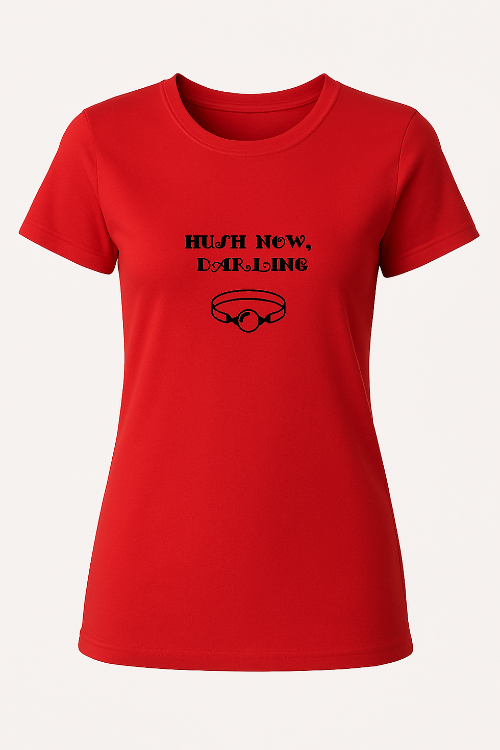 Thumbnail: Kinky Couture “Hush Now, Darling” Ball Gag T-Shirt – Women’s Playful Kink Graphi