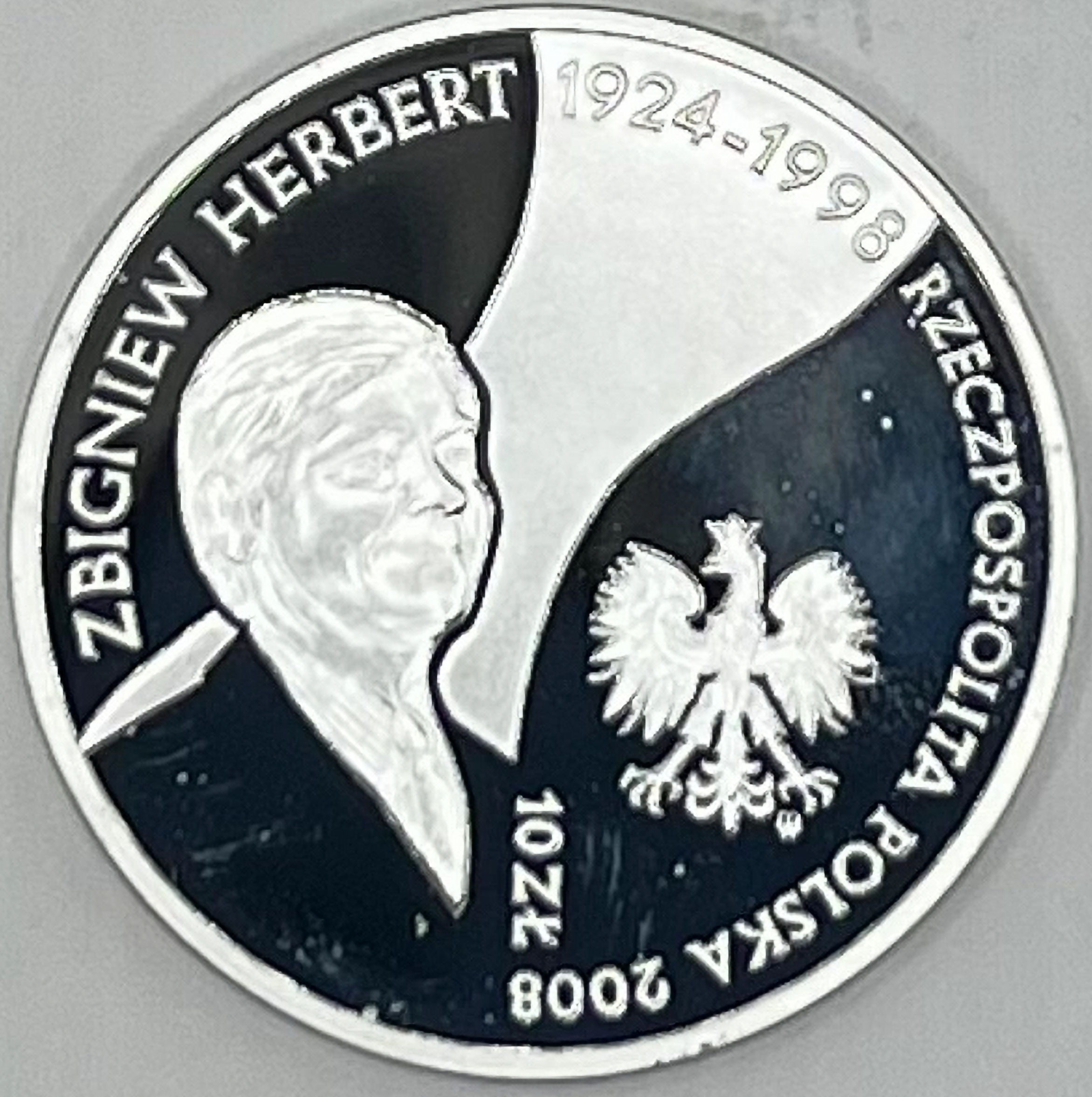 2008 Poland Zbigniew Herbert 10 Złotych Silver Proof Coin