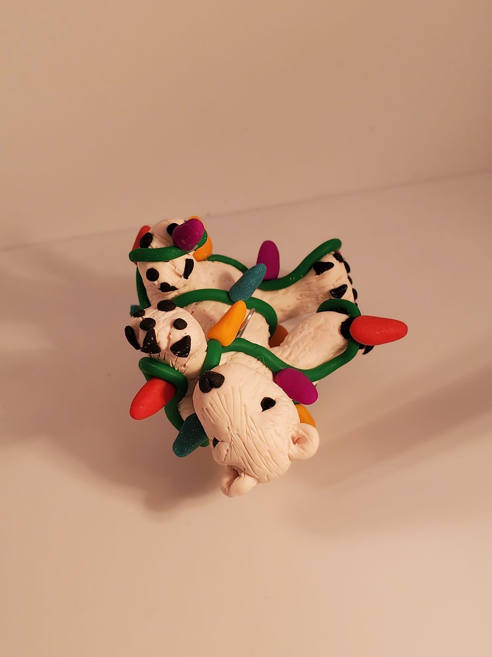 Thumbnail: POLAR BEAR CHRISTMAS ORNAMENT Tangled in Christmas Lights HAND MADE Poly