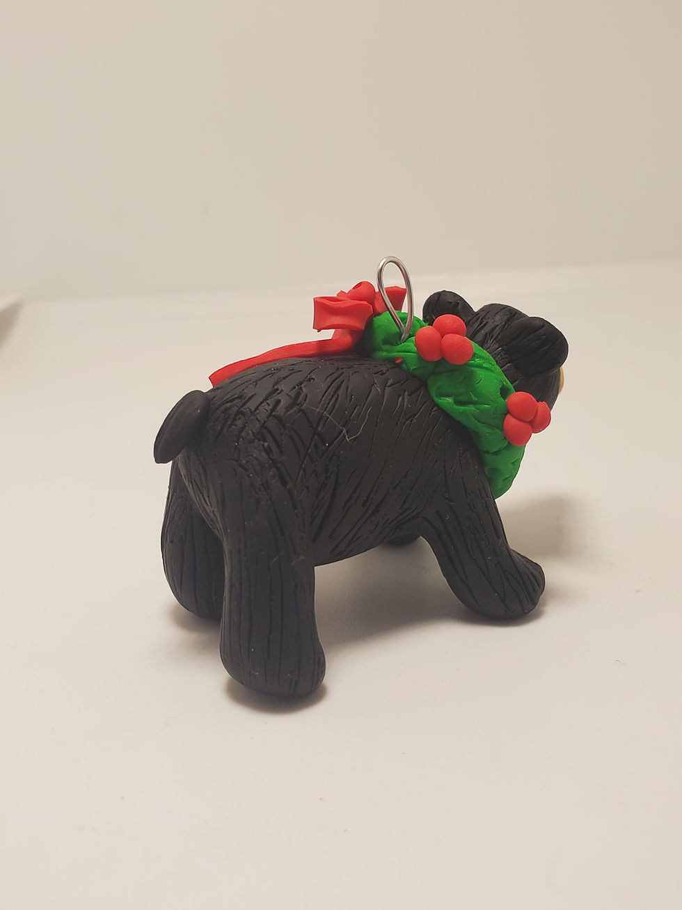 Thumbnail: BLACK BEAR CHRISTMAS ORNAMENT Adorned with a Holiday Wreath HAND MADE Polymer