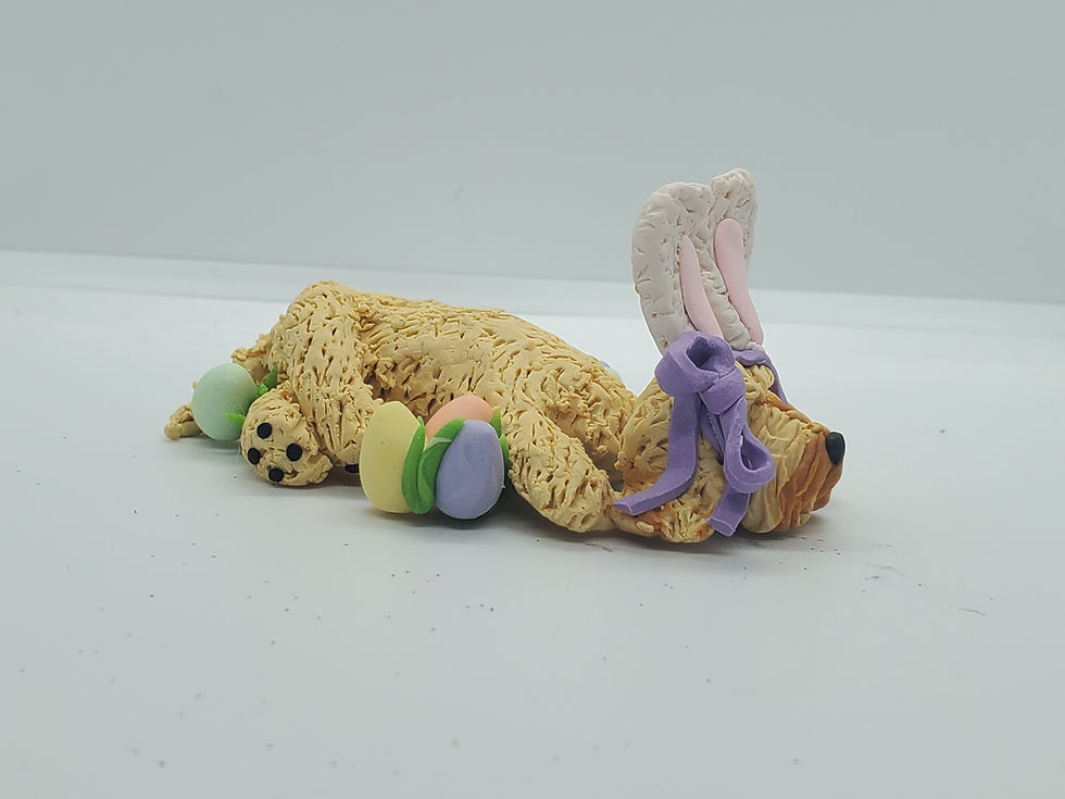 Thumbnail: LABRADOODLE GOLDENDOODLE EASTER BUNNY Miniature Figurine HAND MADE Apricot