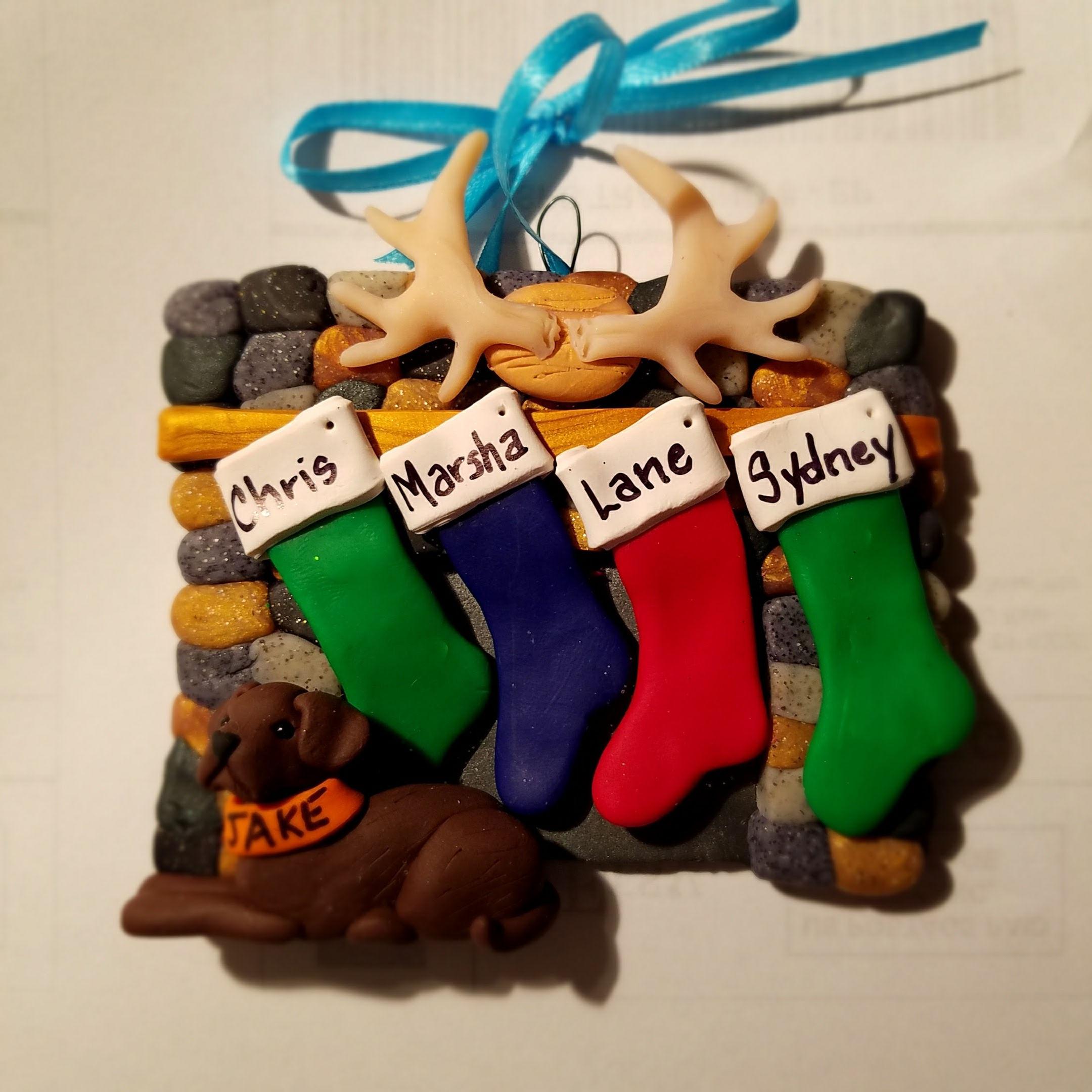 Fireplace Hung with Stockings Family Christmas Ornament