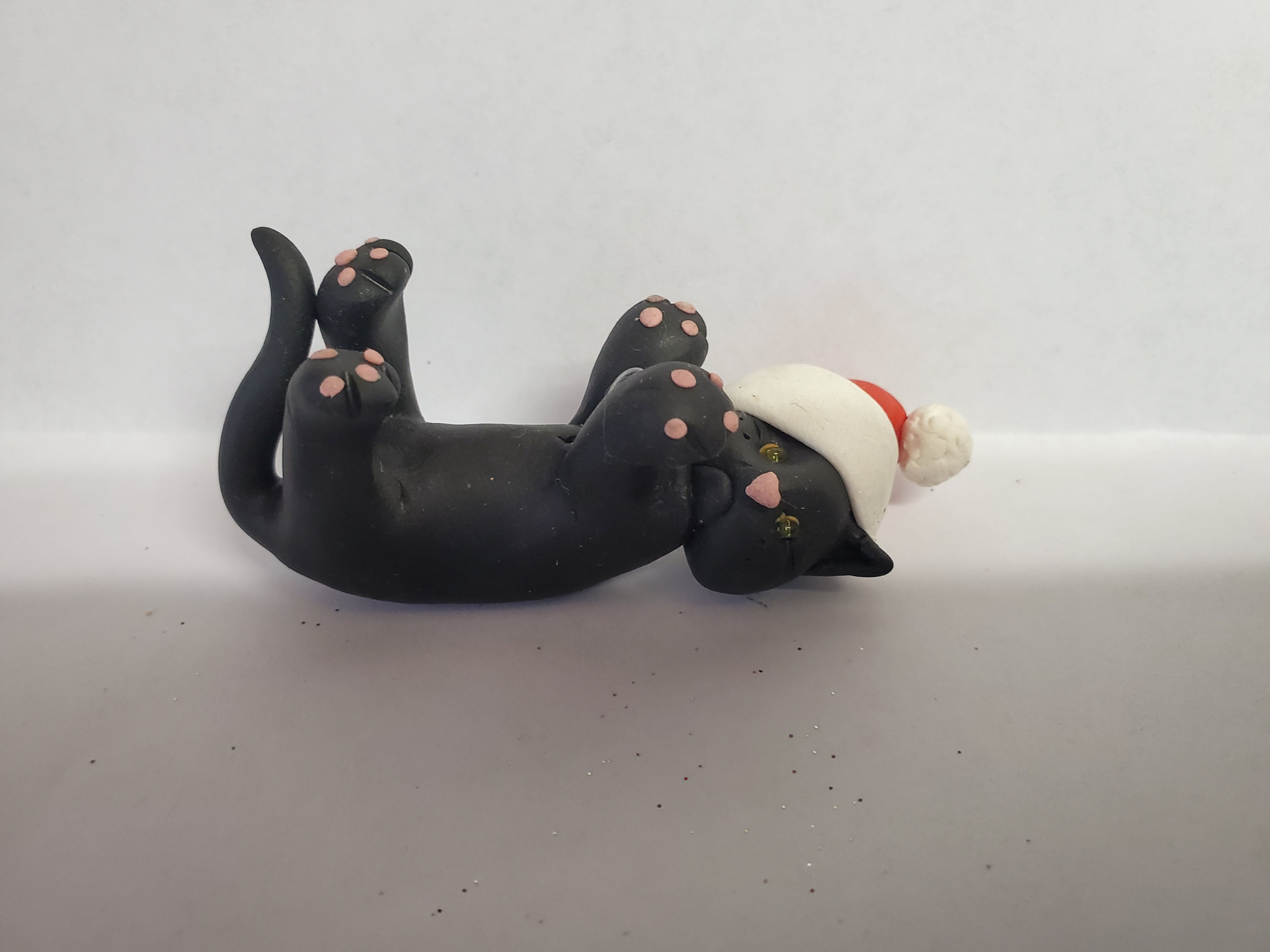 CAT BLACK wearing Santa hat Christmas Ornament