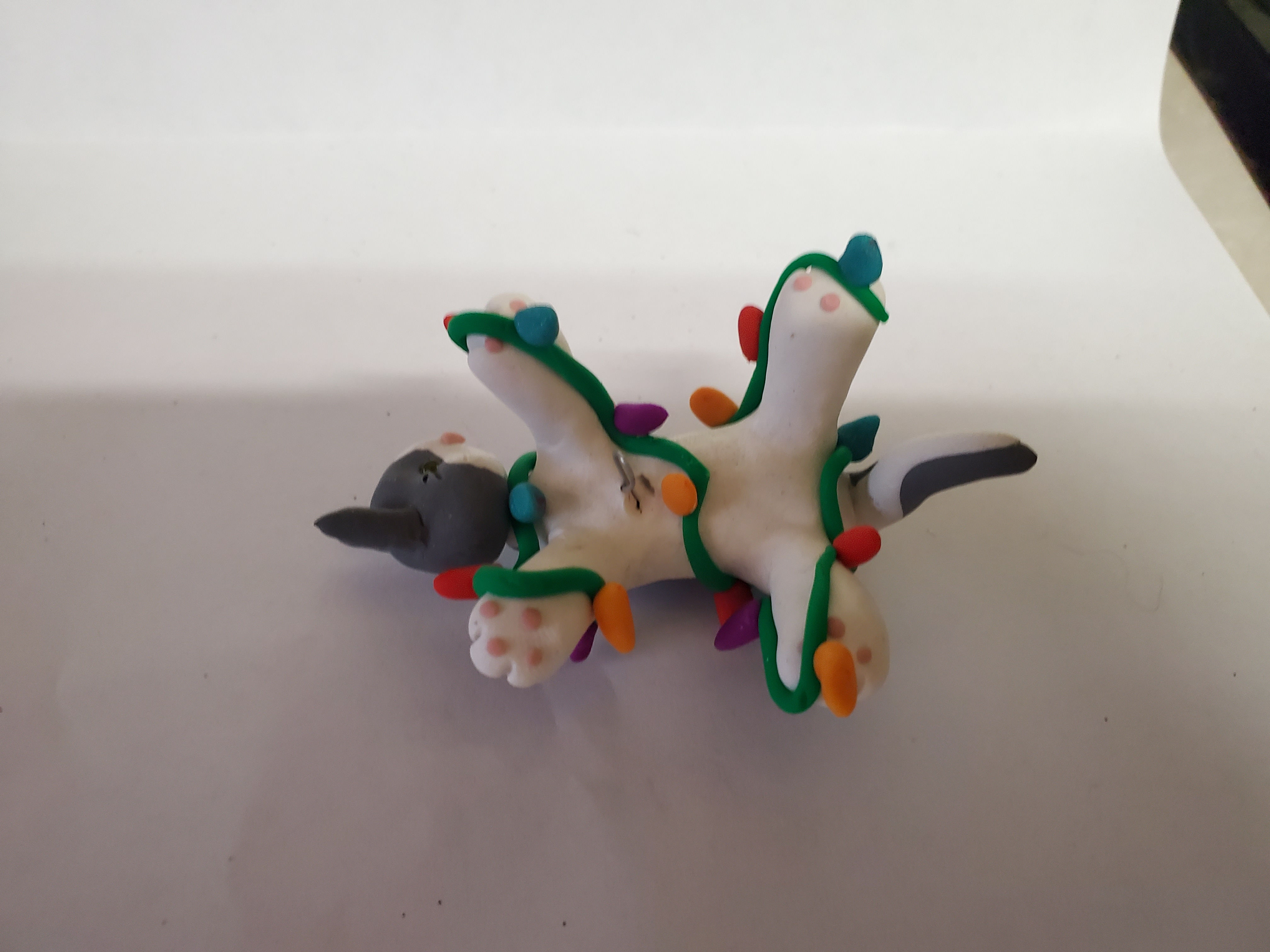 CAT GRAY and White Tangled in Christmas Lights Christmas Ornament