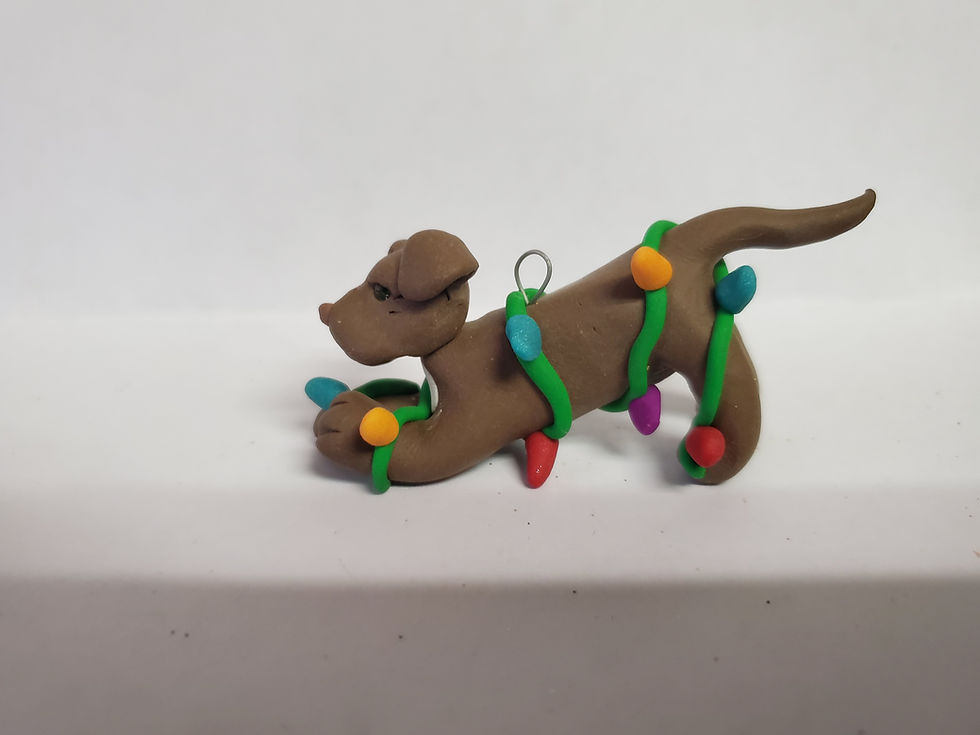 Thumbnail: PIT BULL CHOCOLATE Tangled in Christmas Lights Christmas Ornament