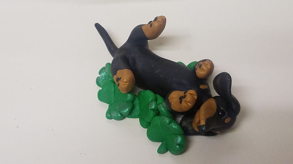 Thumbnail: DACHSHUND Miniature Figurine in Shamrock Patch St Patty's Day