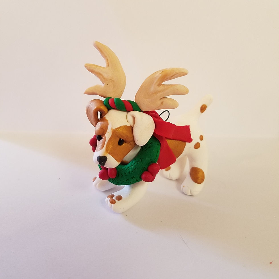 Thumbnail: Jack Russell Terrier Dog with Antlers and Wreath Ornament