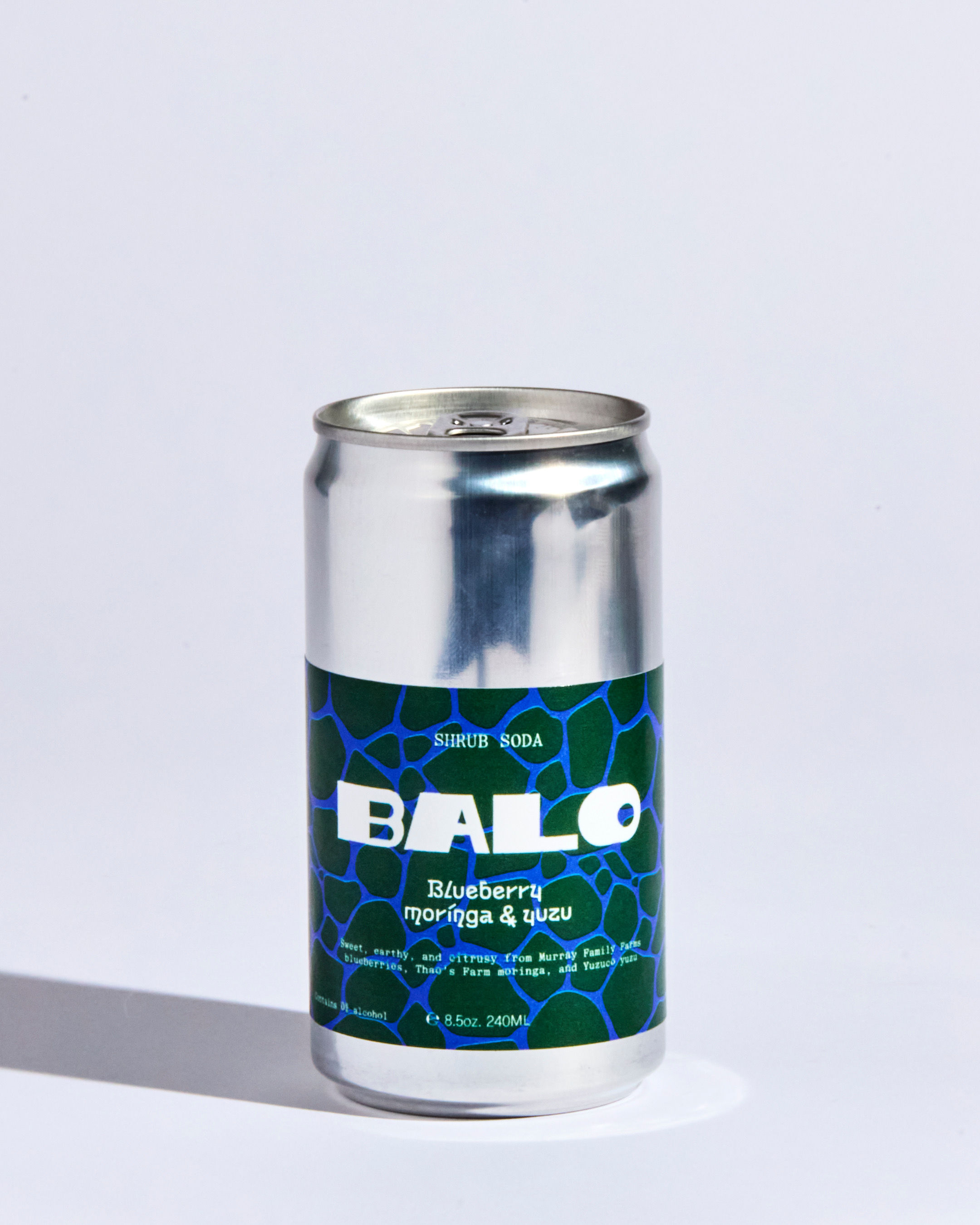 Blueberry, moringa, yuzu shrub soda