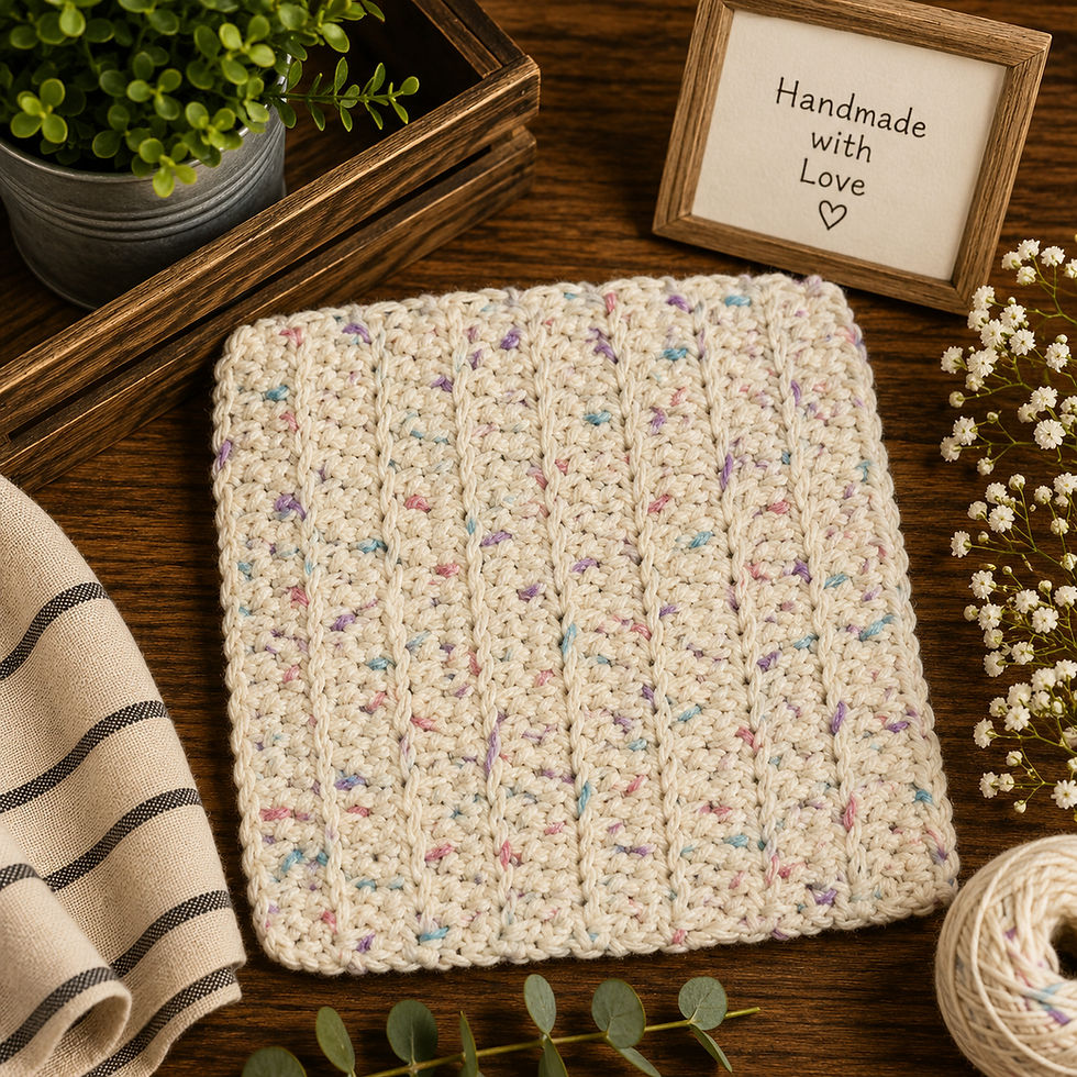 Thumbnail: Handmade textured dishcloth with colorful speckles.