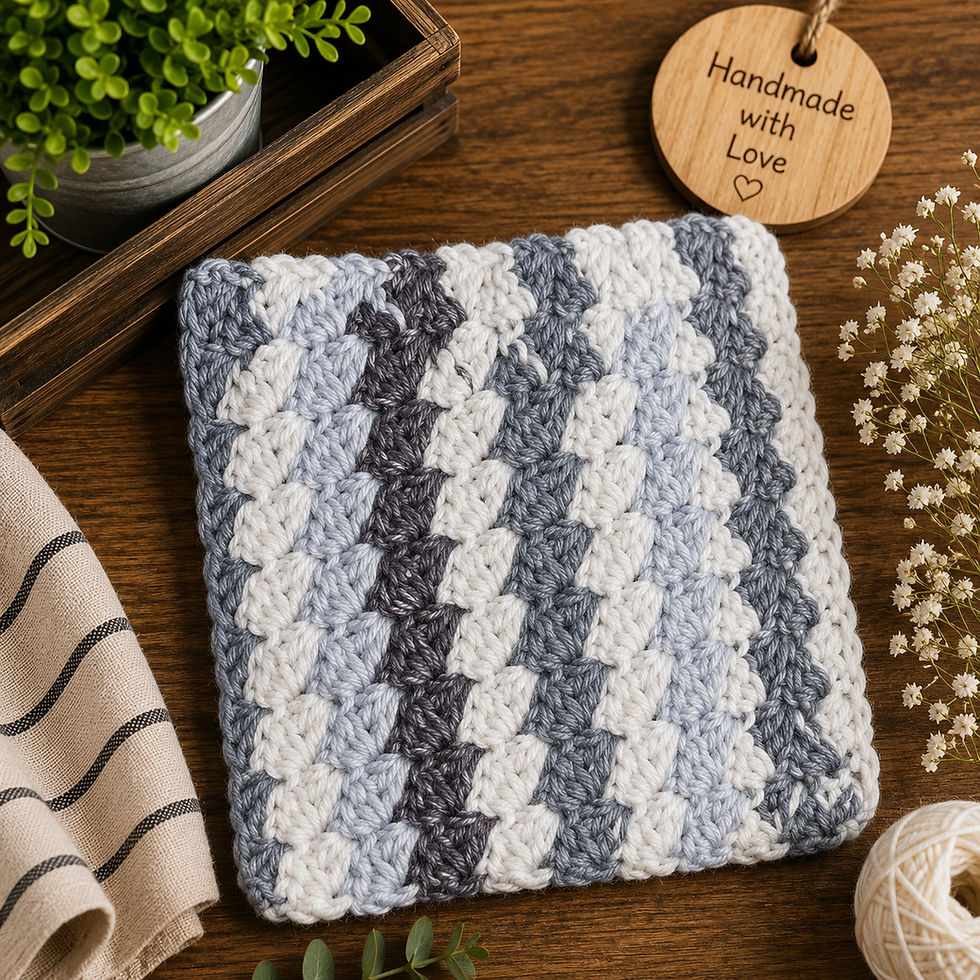 Thumbnail: Handmade blue and white crocheted medium dishcloth