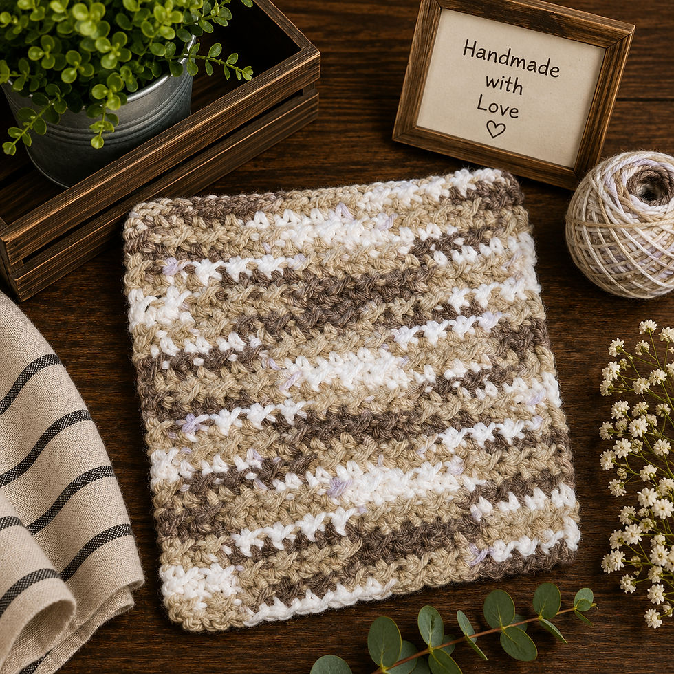 Thumbnail: Handmade medium dishcloth in neutral earth tones.
