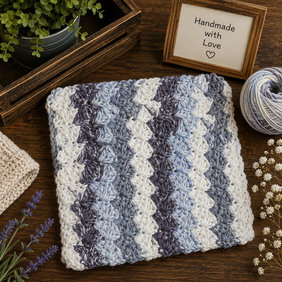 Thumbnail: Handmade blue and white striped crochet dishcloth