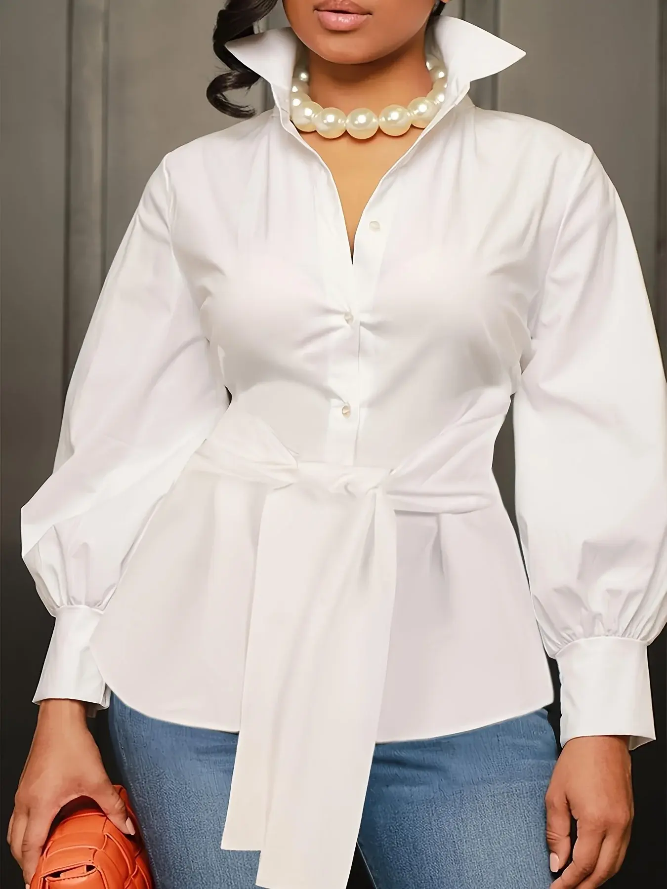 Plus Size 1XL-5XL Fashion Women‘s Solid Color Lapel Collar Blouse Ladies Casua
