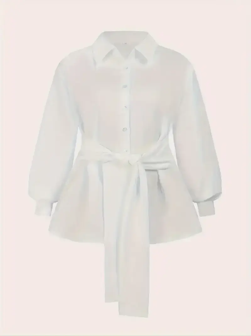 Thumbnail: Plus Size 1XL-5XL Fashion Women‘s Solid Color Lapel Collar Blouse Ladies Casua