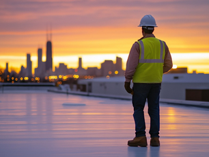 A commercial roofing contractor reviews job performance data and production plans, reflecting the operational discipline needed to succeed in a tightening market.