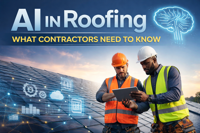 Roofing consultant and contractor reviewing plans and tablet in a professional setting.