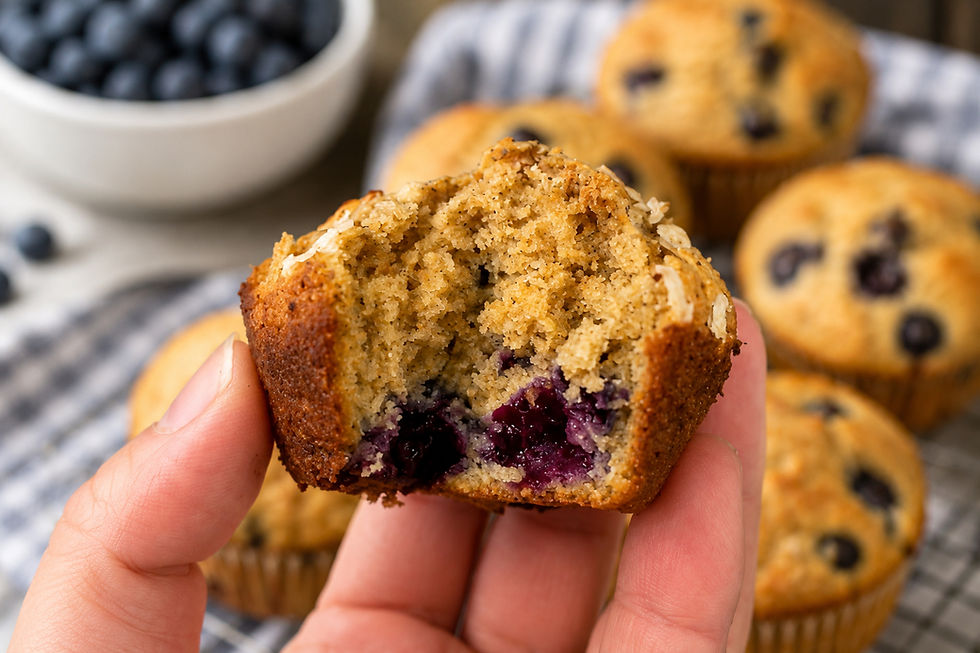 Freshly milled blueberry muffin with a soft crumb and fresh blueberry inside