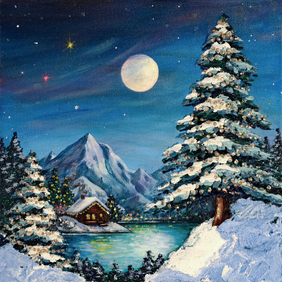 3D sculptural Christmas tree painting fine art landscape