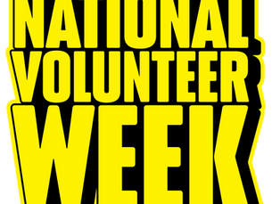Graphic for National Volunteer Week: Bright Yellow Block Letters with Black background and shadow