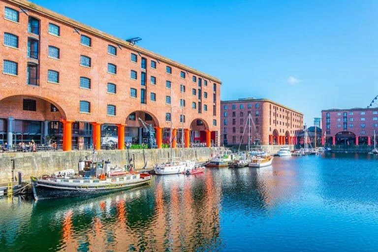 Albert Dock and clear blue sky, perfect for exploring what's on in Liverpool this weekend.