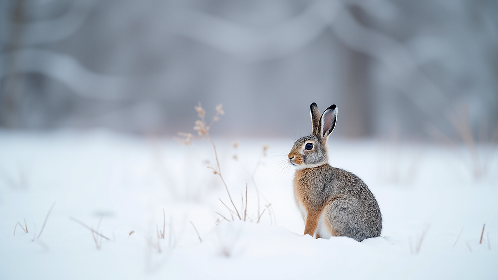 Close-up view of a snowshoe hare in its natural habitat