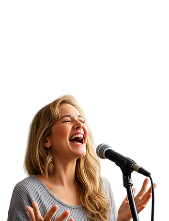 Joyful singer in front of microphone.png