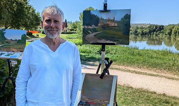Michael Booth at his easel, painting plein air in Italy