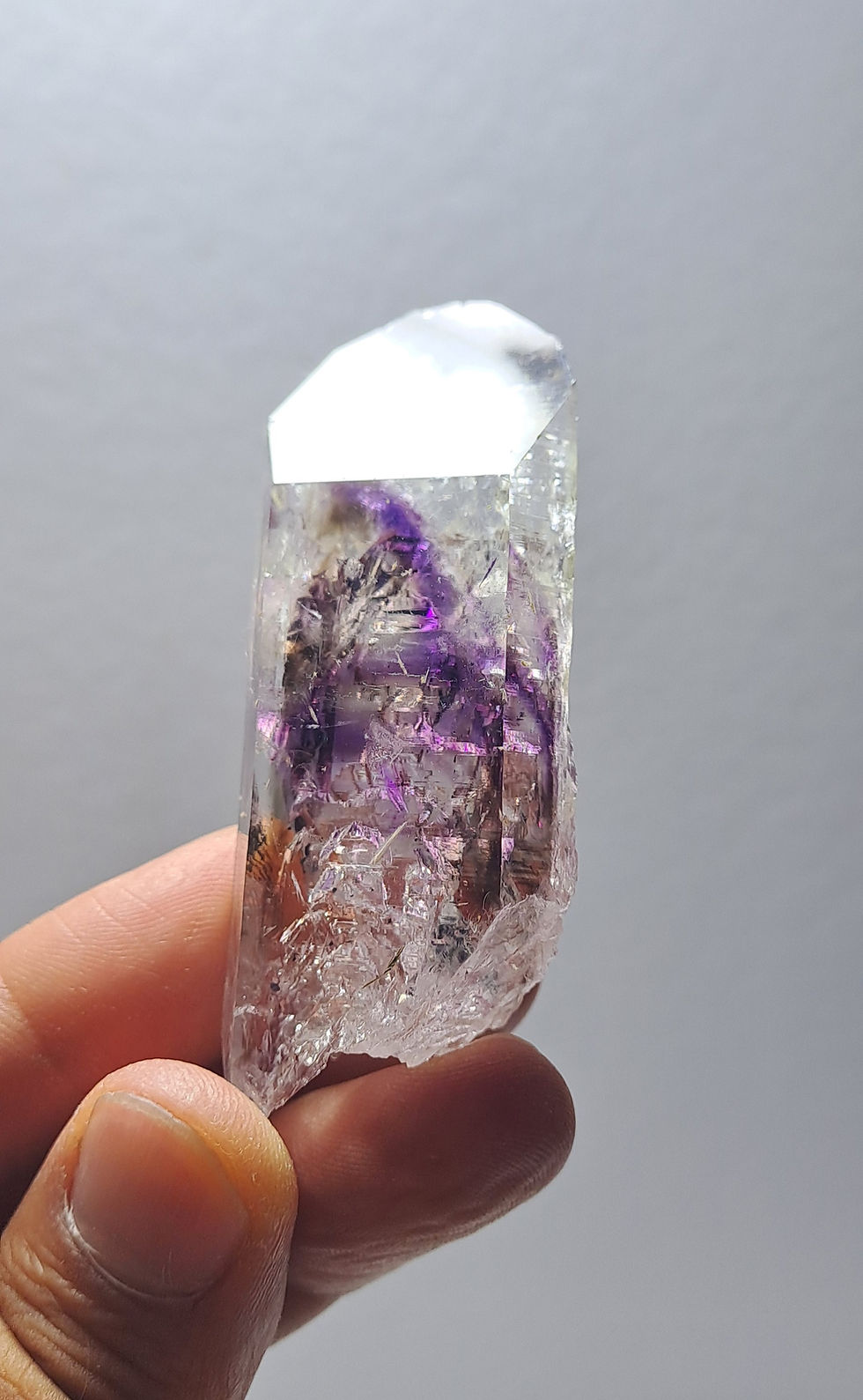 Miniatura: Streep Quartz w\ Amethyst and Smoky Phantoms & Prehnite \ Brandberg Amethyst
