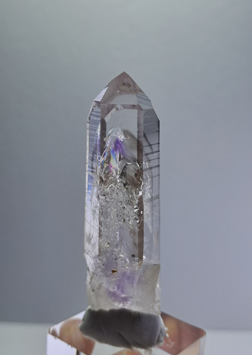 Miniatura: Quartzo Lemuriano c Fantasmas Fumado e Ametista Brandberg Streep Mine