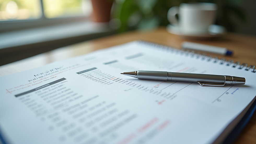 High angle view of therapy notes and a pen on a table