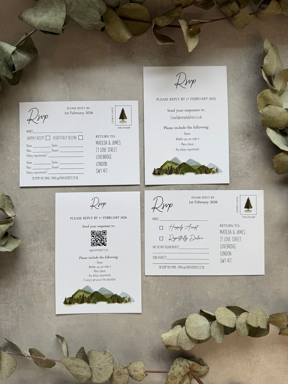 Thumbnail: Mountain & Forest Wedding Invitations - White