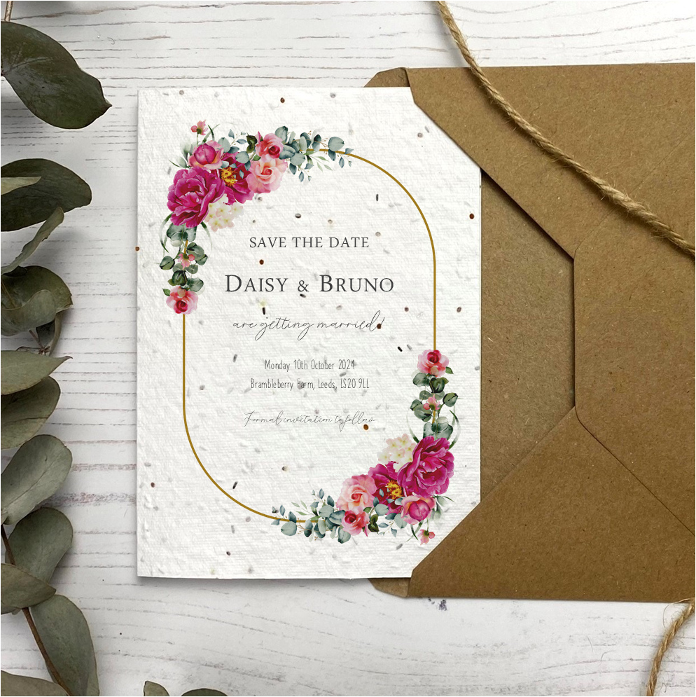 Seed Paper Wedding Save The Dates - Pink Peony