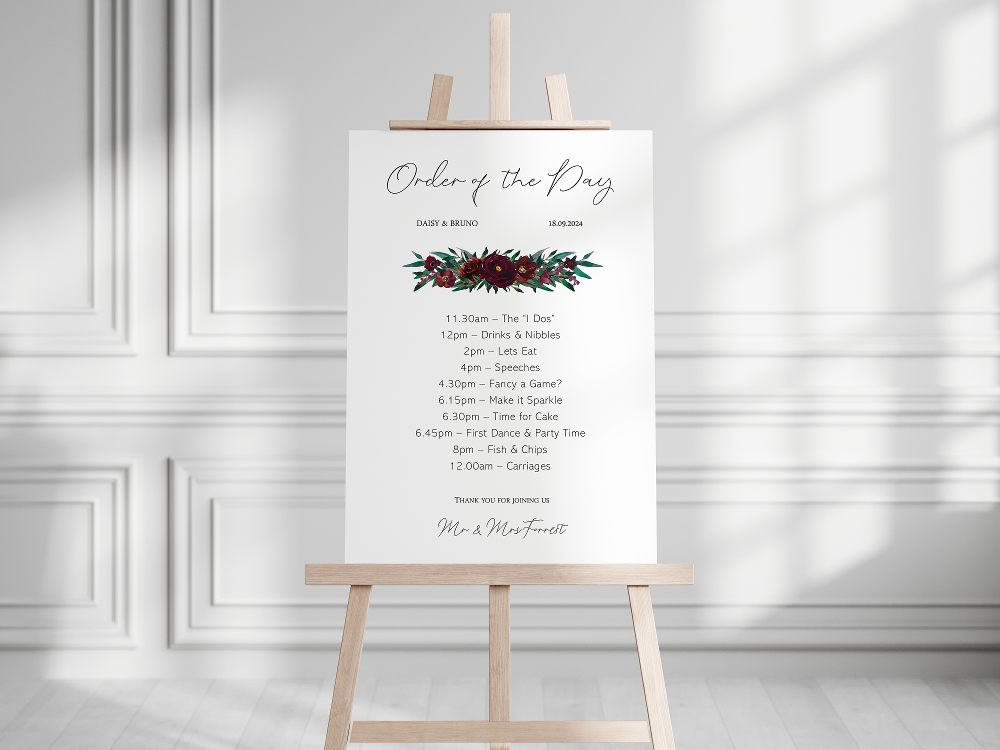 Burgundy - Wedding Order of Day Sign