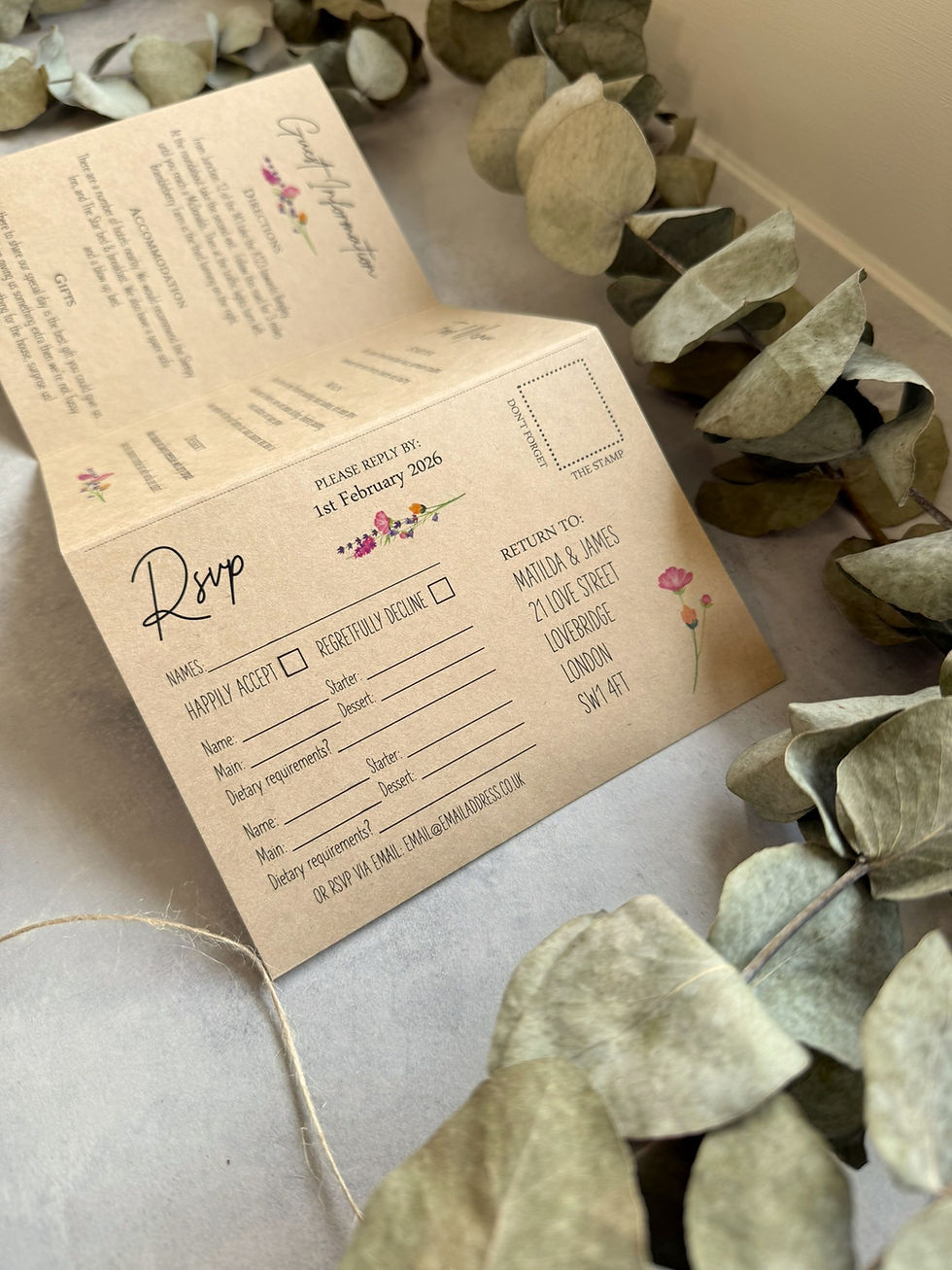 Thumbnail: Wildflower Meadow Folded Wedding Invitations -Kraft