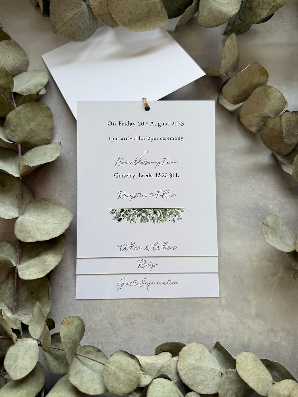 Thumbnail: Greenery Tiered Wedding Invites - White